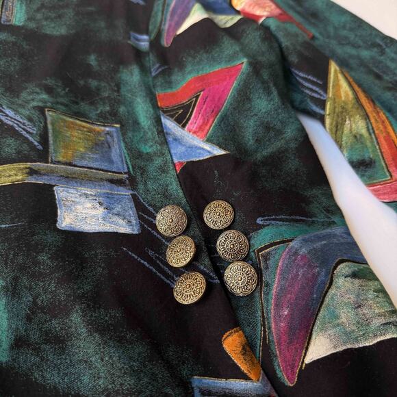 CB New York Vtg 80s Abstract Geometric Blouse M- L Artsy Retro Avant Garde USA - Picture 6 of 8